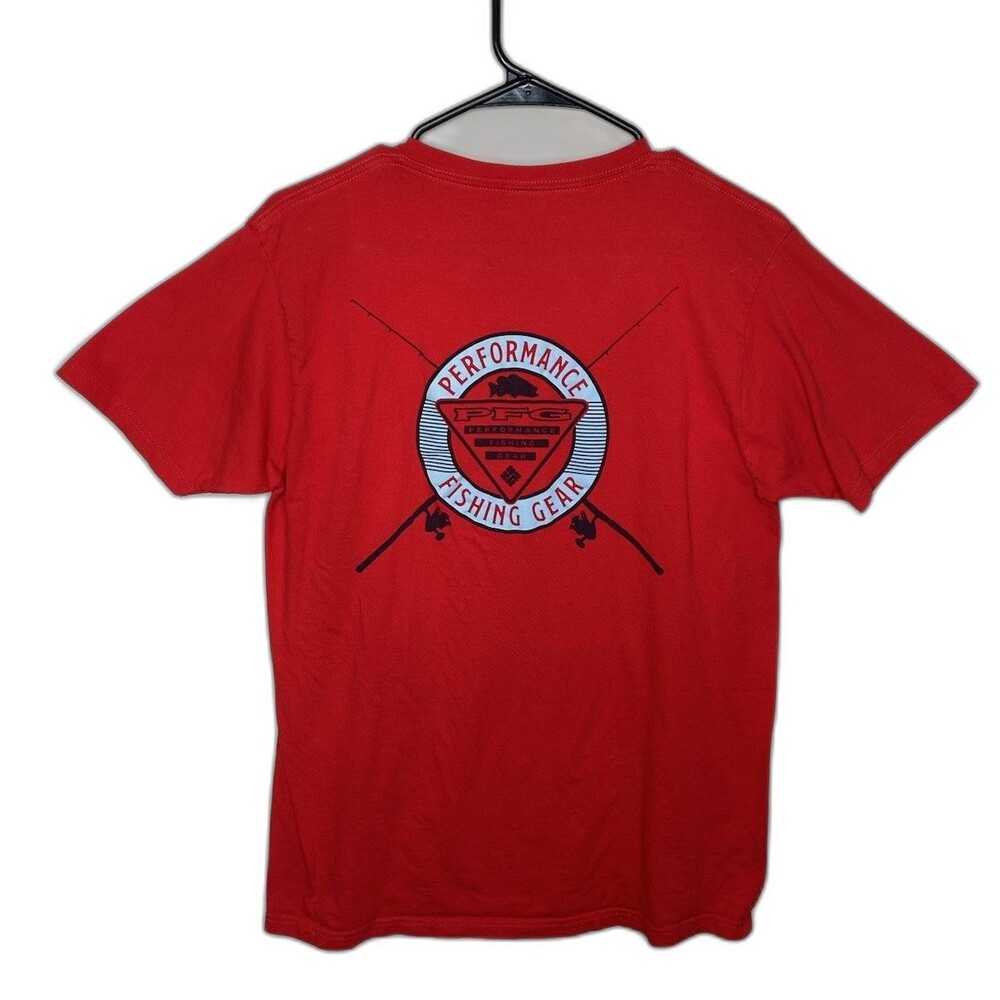 Columbia Mens Size Medium Performance Fishing Gear Cotton Crewneck Red Tee Shirt